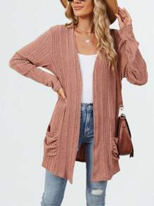 Women's Textured Cardigan With Pockets Lightweight Open-Front Outfit - 紅色 - 查看 3
