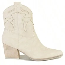 Women's Western Booties Intricate Stitching Ankle Boots Cowgirl Boots Pointed Toe Boots Stacked Heel Boots - 奶油白 - 查看 2