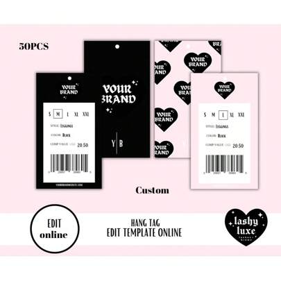 Custom 50 PCS 2x3.5 Inches Paper Hang Tags With White/Black Nylon String, Personalized Gift Jewelry Clothing Price Labels Tags, Multipurpose Tags,Back To School Fashion