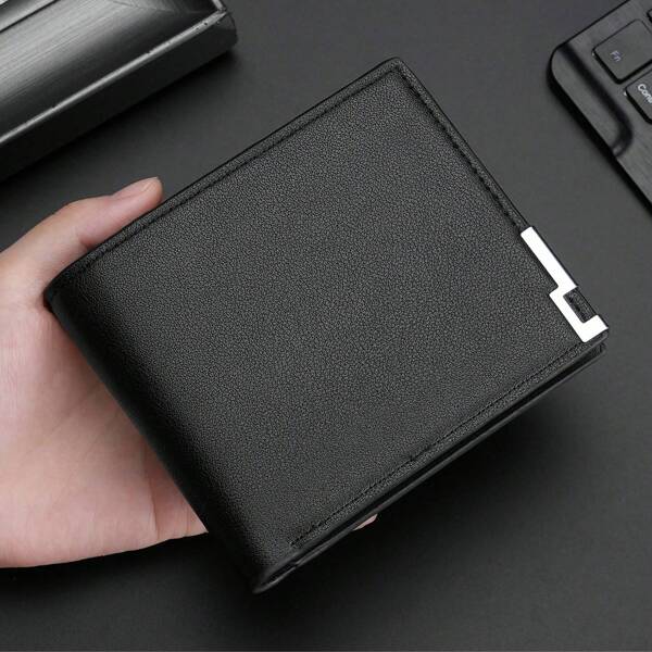 Cartera compacta y multifuncional de color negro para hombre
