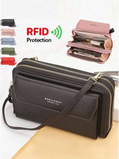 1 Pc Wallet Mobile Wallet Double Zipper Large Capacity Women's Long Wallet Crossbody Fashion Versatile Mobile Bag Double Zipper Large Capacity Long Wallet Diagonal Mobile Phone Bag Women Phone Accessories For Women Wallet Purse Wallet