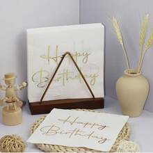 20pcs/40pcs/100pcs White And Gold Happy Birthday Napkins Disposable Cocktail Napkins White And Gold Birthday Napkins Paper Napkins With Gold Stamping Disposable Paper Luncheon Napkin For Birthday Tableware Party Supplies - Multicolor - View 5