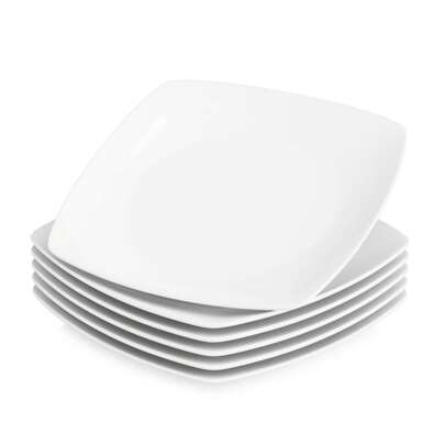 MALACASA 6 Pieces Ceramic Dinnerware Set, Dinner Plates,  White Poreclain, Square And Round Plate, 9.5in -  Service For 6 People