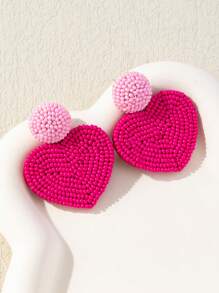 WinLeaf زوج من أقراط اللؤلؤ لعيد الحب، أقراط دائرية معقودة بخرز ثلاثي الأبعاد بألوان متباينة عصرية، حلي زينة مناسبة للأعياد والأم وعيد الأم، هدية