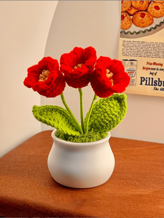 1 件母亲节/情人节礼物心形盆栽，浪漫手工针织仿花盆，家居装饰迷你饰品，织工针织线钩针小配件