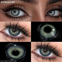 FUNSACHY 绿色新款隐形眼镜 2 副装 高品质彩色隐形眼镜 年度使用隐形眼镜 棕色/灰色彩色隐形眼镜 14.5 毫米 万圣节服装角色扮演