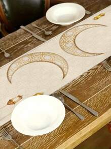 1 Pc Gold Lantern Blessing Pattern Table Runner, Blessing Home Decor Table Runner, Home Decor, Indoor & Outdoor Party Decoration, Suitable For Home Kitchen Decor And Party Decoration