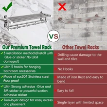 Bathroom Towel Rack - Stainless Steel Rust-Proof With Towel Bar And 5 Hooks, Shower Organizer Rack, Storage Shelf For Towels, Bathrobes, Shower Caddy, Brushes Home Bathroom Decor Bathroom Organizer Summer Back To School