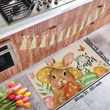 1/2pcs Happy Easter Rabbit Kitchen Rugs, Rabbit Easter Eggs Carrot Kitchen Mat Decor, Spring Butterfly Floor Door Mat Home Decor - Multicolor - View 13