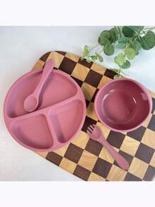 4-Piece Baby Silicone Plate With Suction Cup Food Silicone Suction Cup Bowl, Fork And Spoon Set Suitable For Daily Use