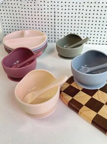 4-Piece Baby Silicone Plate With Suction Cup Food Silicone Suction Cup Bowl, Fork And Spoon Set Suitable For Daily Use