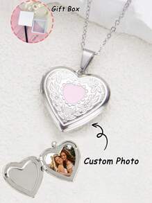 Customized Photo Necklace, Heart-Shaped Pendant Box, Suitable For Customizing Family, Couple, Pet Photos, Ideal For Anniversary, Birthday, Christmas Gift,Gold,Silver,Stylish,Colorful,Vintage,Simple,Unisex,Casual,Cuties,Custom,Personalized,Unique,Ideal Gifts For Him,Ideal Gifts For Her,Her,Boyfriend,Girlfriend,Dad,Mom,Family,Friends,For Anniversaries,For Birthdays,For Graduation,For Prom,For Party