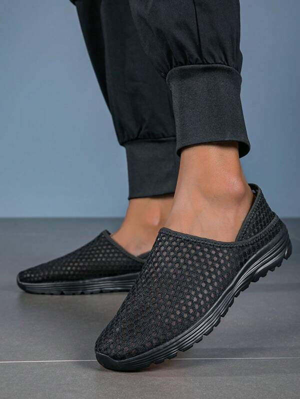 أحذية رياضية نسائية منفذة للهواء من النوع سهل الارتداء، أحذية كاجوال سوداء من نوع المول، صنادل صيفية خفيفة قابلة للتحويل، صنادل صيفية وحيادية الجنس