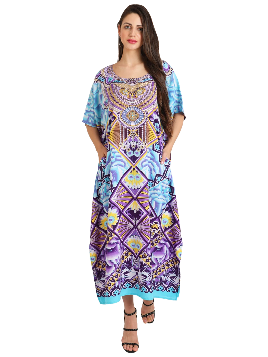 Miss Lavish London Elegant Black Kaftan Dresses For Women - Versatile Beach Coverups, Plus Size African Dubai & Moroccan Kaftans - Ideal For Loungewear & Swimwear Modern Caftans Long Dresses, X-Large