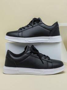 黑色经典时尚休闲运动鞋，运动风校园滑板鞋，步行鞋，校鞋，节日礼物 - 黑色 - 查看 1