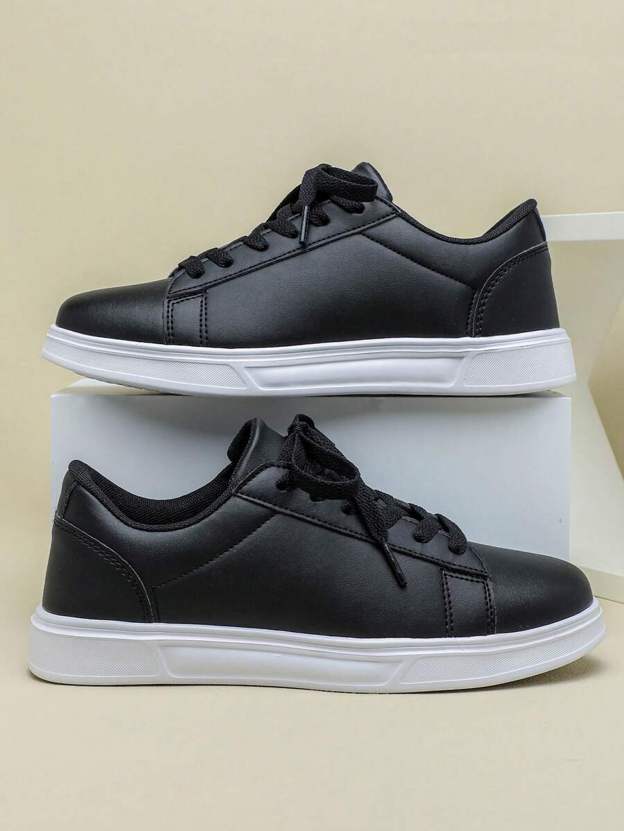 黑色经典时尚休闲运动鞋，运动风校园滑板鞋，步行鞋，校鞋，节日礼物 - 黑色 - 查看 1