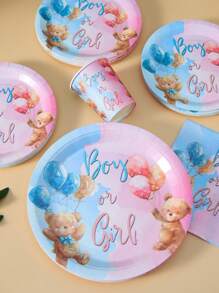 Set di piatti, tovaglioli e bicchieri usa e getta a tema orsetto di peluche, adatto per 25 invitati, articoli usa e getta per feste di compleanno, baby gender reveal festa, picnic in famiglia