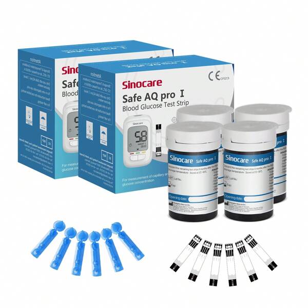 Sinocare (Sans moniteur) Safe AQ PRO I 100 bandelettes réactives et 100 lancettes pour Mg/DL & Mmol/L