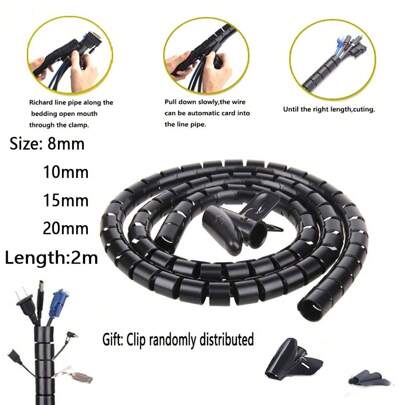 2 Meter 8~20mm Cable Spiral Wrap Tidy Cord Wire Banding Loom Storage Organizer PC TV Wire Winding Tube Wire Sleeves