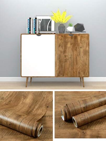 Roll 80cm Width Wood Grain PVC Wallpaper Door Wardrobe Cupboard Tafel Furniture Waterproof Self Adhesive Stickers Home Film Birthday Graduation Wand Paper Room Sticker Kitchen view 7
