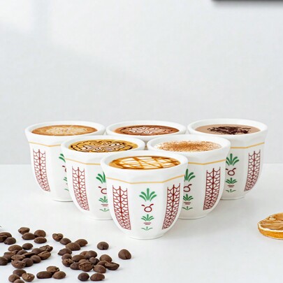 Set Of 6 Mini Small Porcelain100ml Arabic Espresso Coffee Tea Matcha Cups Ceramic Mug, Eid Al-Adha Gift