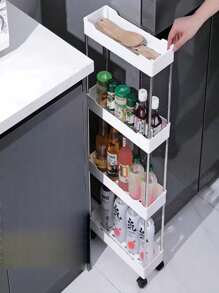 1pc 4-Tier Storage Rack, Floor-Standing Shelf For Bedroom, Kitchen, Bathroom, Dorm, With Storage Baskets - Narrow Version Outdoor Decor