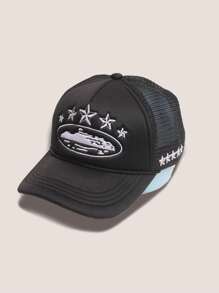 1 Stück Herren Outdoor Baseballcap mit fünfzackigem Stern Stickmuster und Netzstoff, verstellbarer Sonnenschutz Lässig Hut für Frühling Herbst Reisen Strand, Urlaub, Y2K Stil, geeignet als Valentinstagsgeschenk