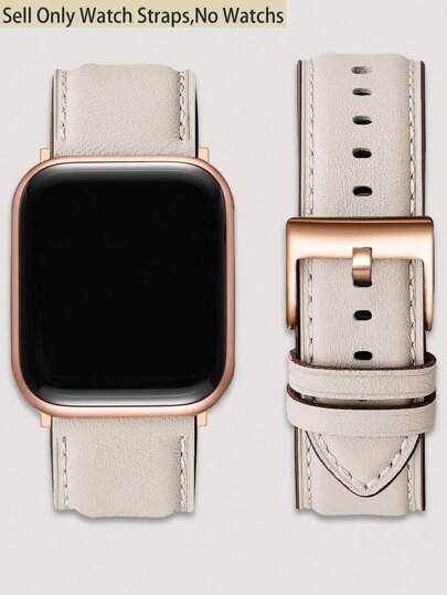 1pc Apple Watch Band Minimalist,Rose Gold Watch Buckle,Beige Fashion Leather Strap Solid Color,Compatible With Apple Watch Strap 49mm 45mm 44mm 42mm 40 38mm, Women'S Men'S Replacement Strap Compatible With Apple Watch  Ultra 2 Ultra Se 2 Series 9 8 7 6 5 4 3 2 1,Apple WatchBand Accessories Watch Strap