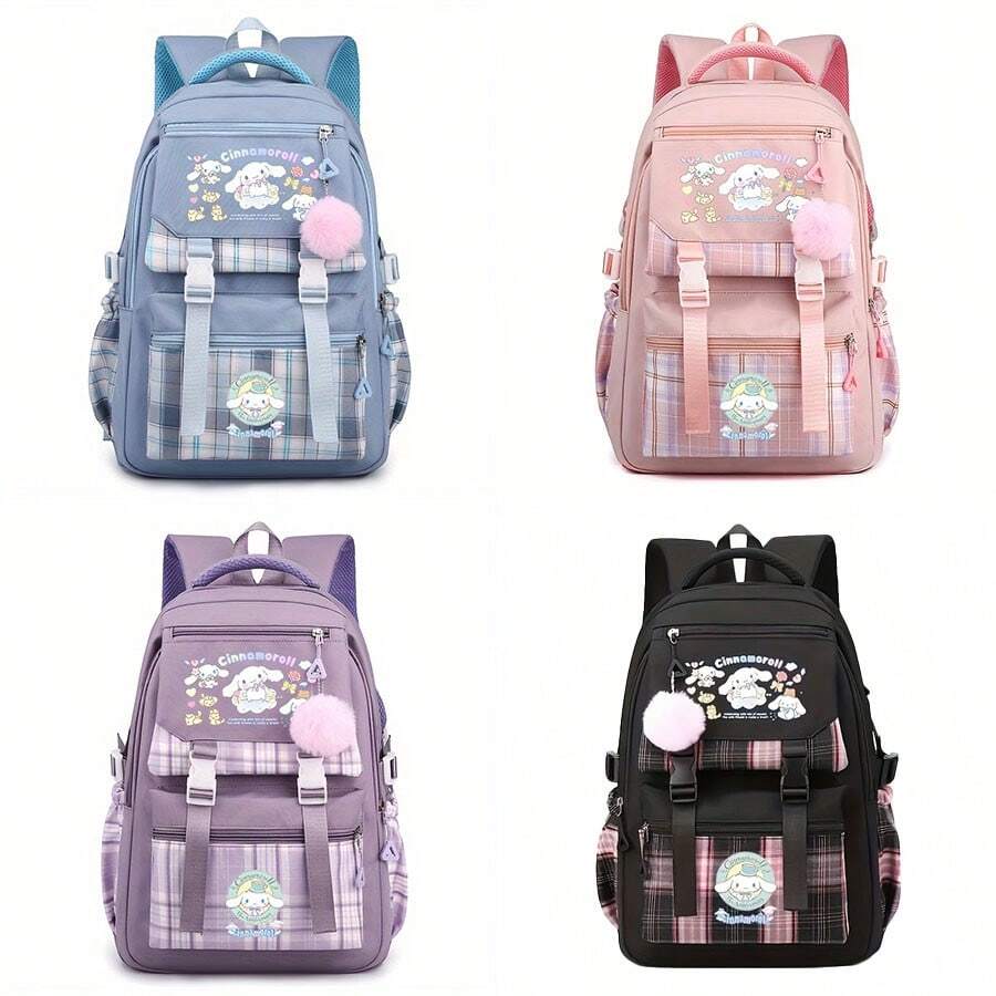 Mochila ligera de Cinnamon Dog de Sanrio - Bolso de mujer de gran capacidad con estampado de dibujos animados, de múltiples capas y usos, de nailon, color rosa brillante con patrón de animal, cierre con cremallera, lavable a máquina - Adecuado para la escuela, uso al aire libre y viajes