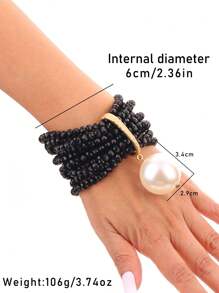 1 سوار متعدد الطبقات مزيف اللؤلؤ، مناسب للنساء لحفلات المساء، الزفاف، العطلات، والاستخدام اليومي - أبيض - مشاهدة 6