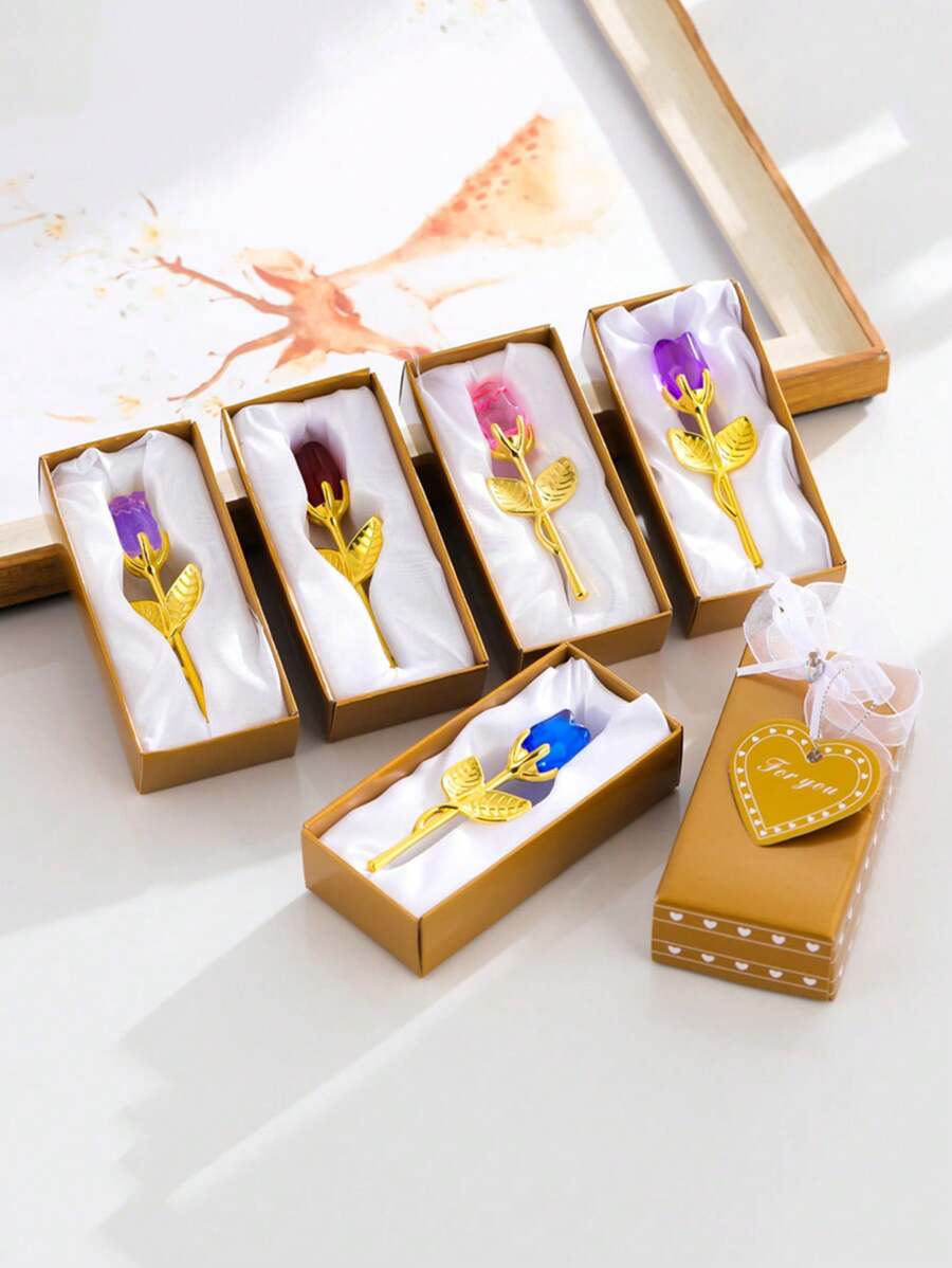 1Pc Crystal Red Rose Gift,Artificial Flower Rose With Silvery Leaves Flower,Unique Gift,For Women On Thanksgiving Day,Wedding,Anniversary,Valentine's Day, Centerpieces,Party/Rama Decor.