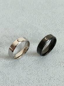2pcs Fashionable Simple Charm Stainless Steel Moon Star Shaped Ring For Men, Woman,Couples, Daily Wear And Parties For Father Mother Dad Husband Boyfriend Father's Day Birthday Gift Festivals Jewelry Stackable Ring Statement Band Size 5-12 Summer Vacation Jewelry