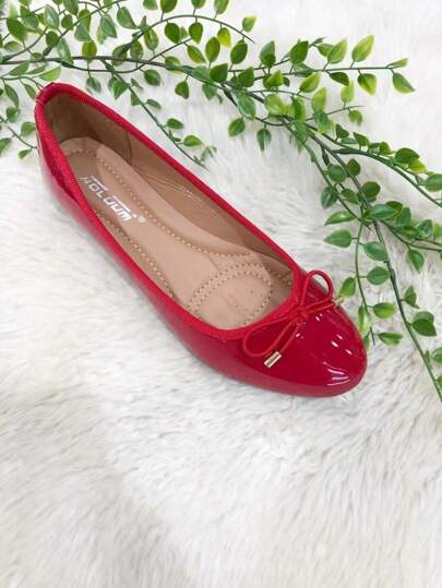 Casual Versatile Solid Color Bow Decor Flat Shoes