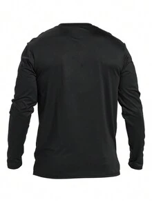 3 piezas Camisetas de manga larga de cuello redondo de unicolor para hombre, capa base versátil para uso diario en primavera/otoño - Blanco y Negro - Ver 5