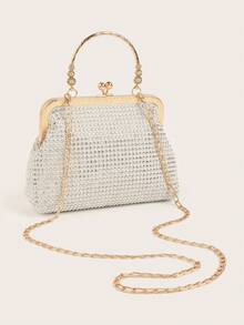 Shiny, Dazzling, Elegant Silver Evening Bag For Women, Inlaid With Sparkling Rhinestones, Can Be Used As A Wallet, Party Bag, Prom Bag, Wedding Dress Bag. This Fully Rhinestone-Encrusted Clutch Bag With Chain Is Suitable For Ladies And Girls, And Is An Ideal Gift For Weddings, Bridesmaids, Parties, Proms, Birthdays, Etc. This Evening Bag Is The Perfect Gift For Party Girls And Ladies, Especially Suitable For Parties, Weddings, Proms, And Galas. - White - View 5