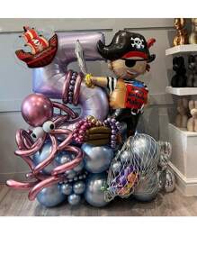 52 个紫色海盗主题气球柱，32 英寸紫色金属饰面乳胶气球，适合生日派对、节日庆典 - 紫色 - 查看 6