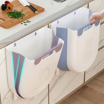 1/2 件厨房台面可悬挂式厨房垃圾桶，橱柜门可折叠塑料垃圾桶，垃圾袋架，壁挂式可折叠小型废纸篓，适用于厨房、浴室、卧室