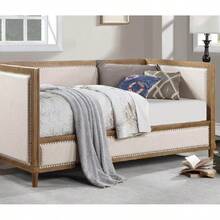 Beige Fabric Upholstered 1pc Day Bed Light Oak Bed Frame Nailhead Trim Bedroom Furniture Mattress Ready Twin Day Bed - 彩色 - 查看 9