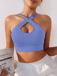 1 szt. bezszwowy biustonosz sportowy typu racerback, uniwersalny, elastyczny, wygodny, cienki, wyściełany