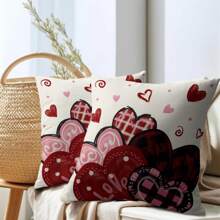 2 SZTUK Kawani Walentynki Poszewka na Poduszkę Czerwony I Różowy Kształt Serca Walentynki Dekoracja Zewnętrzna Rzut Poszewka Na Poduszkę Dom Wiejski Poszewka Na Materac Sofa Jednostronny Bez Wkładu Poduszki