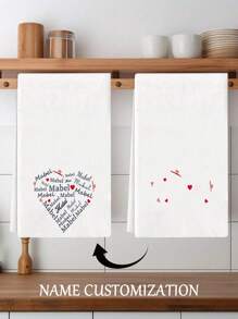 1pc Custom Name Kitchen Towels - Personalized Hand & Dish Cloths, Customized Name-Composed Heart, Suitable For Boyfriends And Girlfriends, Name Love HeartAbsorbent Polyester Tea Towels For Cooking, Baking, And Cleaning - Perfect Gift For Mom - Multicolor - View 6
