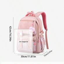Mochila ligera de Cinnamon Dog de Sanrio - Bolso de mujer de gran capacidad con estampado de dibujos animados, de múltiples capas y usos, de nailon, color rosa brillante con patrón de animal, cierre con cremallera, lavable a máquina - Adecuado para la escuela, uso al aire libre y viajes