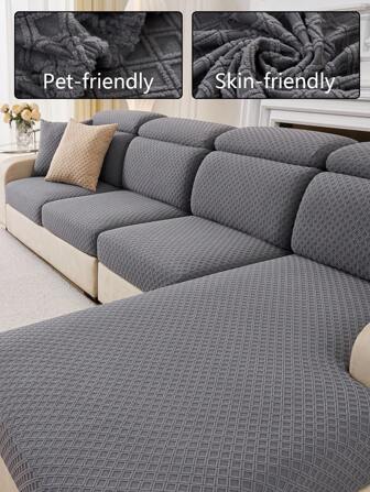 1pc Jacquard Plaid Stretch Sofa Cover Slipcover, Anti-Slip Removable Elastic Washable For L-Shaped Sofa, Bedroom, Home, Office, Living Room Decor, 1/2/3/4 Seater Couch Cover Sofa Covers