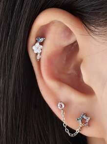 1 件不锈钢马眼形 Cz 耳软骨穿孔锆石吊坠链耳环耳甲耳屏耳轮耳垂穿孔身体首饰 - 如圖 - 查看 4