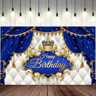 1 件，39x59 英寸皇家王子生日涤纶摄影背景，皇家蓝色和金色王子皇冠窗帘派对照片背景挂毯，复古王子横幅装饰，工作室道具，生日蛋糕桌用品房间装饰，圣诞节