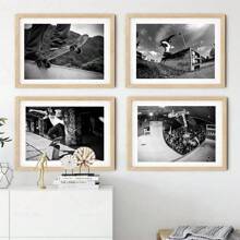 1pc/3PCS Wall Arts Posters Frameless Skateboarding Extreme Sports Posters Prints Black White Photo Canvas Painting Wall Art Pictures Room Decor Skateboard Lover Gift Vintage