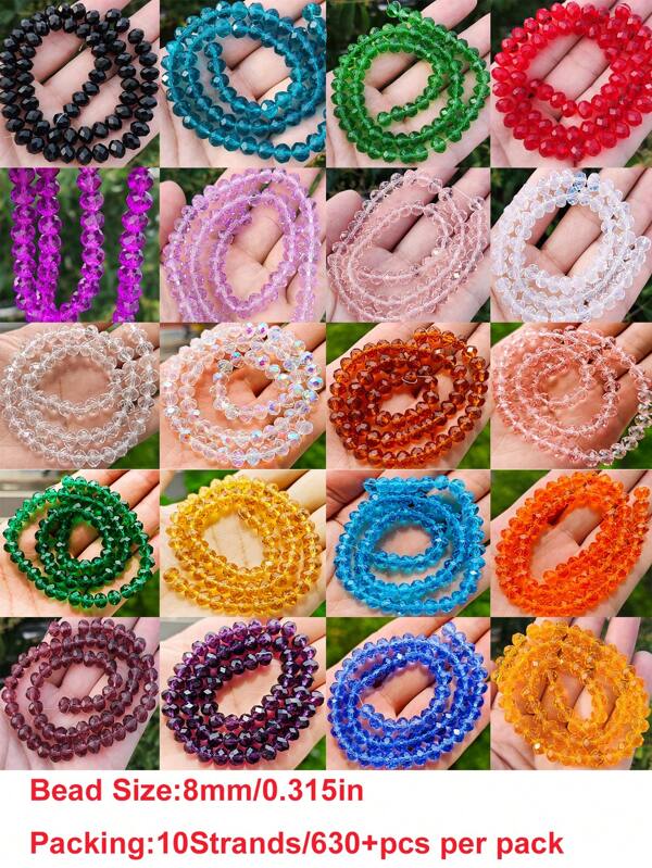 10 fili all'ingrosso/ 630+ pezzi Perle di vetro lucide da 8mm/perle da festa/perle di cristallo stile austriaco/perle di vetro sfaccettato/perle di vetro colorate a forma rotonda per bracciali/collane/cavigliere/orecchini/realizzazione di gioielli/perline sciolte fai-da-te/distanziatori di cristallo/decorazioni per matrimoni/decorazioni per albero di Natale/decorazioni per feste/decorazioni per la casa