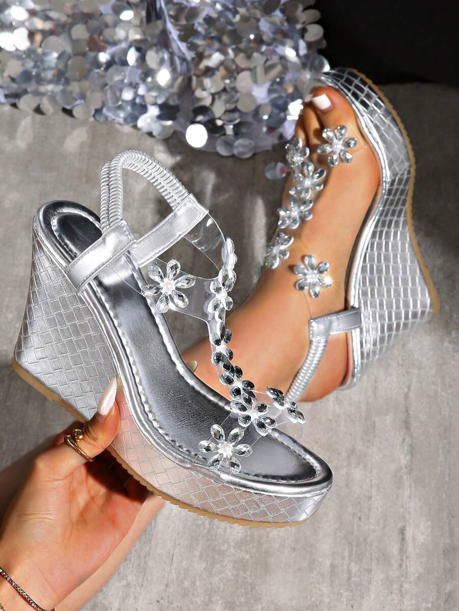 2024 Summer New Women Platform Wedge Sandals, Waterproof Thick Bottom Roman Style Open Toe Shoes - Silver - View 1