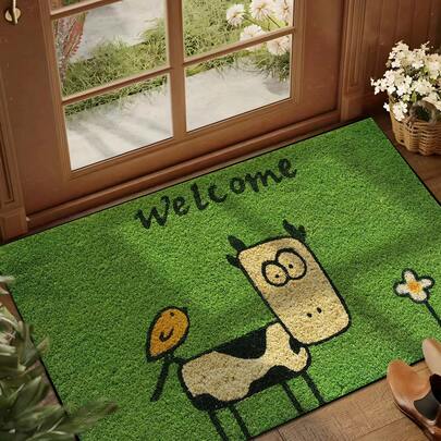 1 件装 牛、鸟和花图案迎宾垫，农舍风格室内外防滑地毯，可机洗防污吸水速干门垫，适用于厨房、餐厅、走廊、浴室、卧室、户外、入口、家居装饰、房间装饰、四季地毯、门垫、客厅地毯、厨房地毯、卧室装饰毯和盖毯、卧室地毯、浴室装饰、房间装饰用品、客厅装饰、办公室装饰、家居装饰、客厅浴室地毯、房间装饰美学