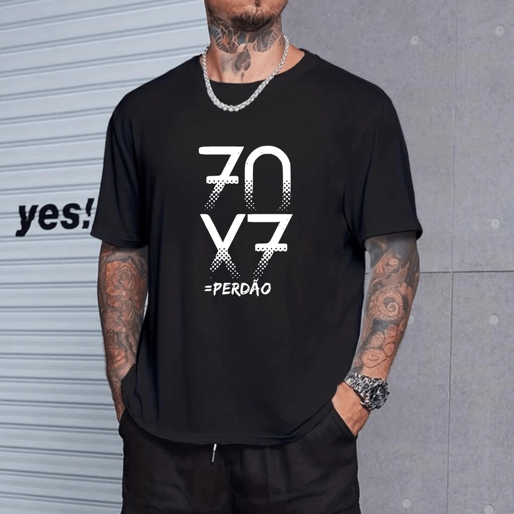 Men's T-Shirt 70X7 Gospel Forgiveness Premium Cotton Unisex - 黑色 - 查看 1